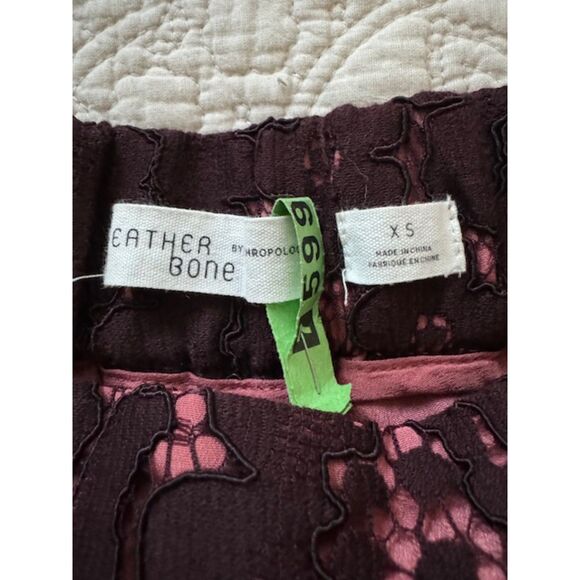 Anthropologie Feather Bone Maroon & Pink Floral Lace Wide Leg Pull On Pants XS - Picture 3 of 7